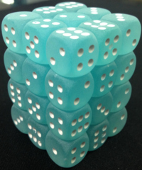 36 Teal w/white Frosted 12mm D6 Dice Block - CHX27805